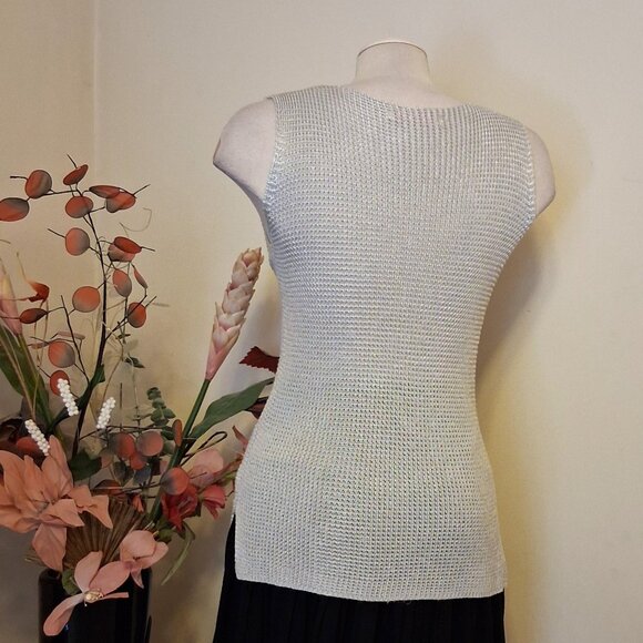 NEW Soft Stretch Cardigan Knit Silver Camisoles Tank Top Sleeveless Sweater Tops - Picture 4 of 12